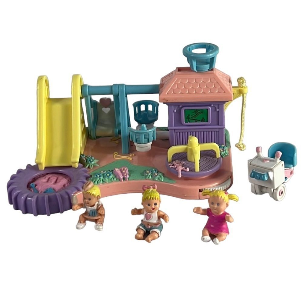 Vintage 1994 Bluebird Toys playground dollhouse with dolls and tricycle